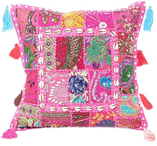Eyes of India 24 Big Pink Patchwork Decorative Pillow Couch Cushion Cover Case Sofa Throw Bohemian Accent Colorful Boho Chic Indian Handmade