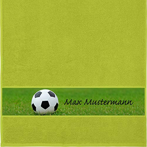 Manutextur Handtuch mit Namen - personalisiert - Motiv Sport - Fußball - viele Farben & Motive - Dusch-Handtuch - hellgrün - Größe 50x100 cm - persönliches Geschenk mit Wunsch-Motiv und Wunsch-Name