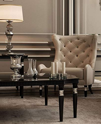 Casa Padrino Luxus Art Deco Chesterfield Ohrensessel Grau/Schwarz/Silber 90 x 75 x H. 105 cm - Wohnzimmer Sessel - Luxus Qualität