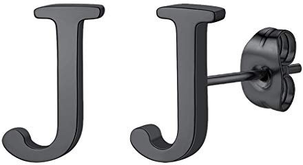 Richsteel Schwarz Jungen Ohrstecker Buchstabe J Minimalisitische Geometrische Ohrringe für Freunden Vater