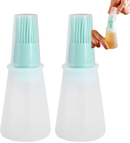 2Pcs Oil Bottle Brush,Oil Bottle with Basting Brush,Soft Silicone BBQ Brush Pastry Basting Brush Silicone Basting Brush for Cooking,Baking Food,Sauce Butter Oil,Barbecue,1.7×0.9×4.9inch