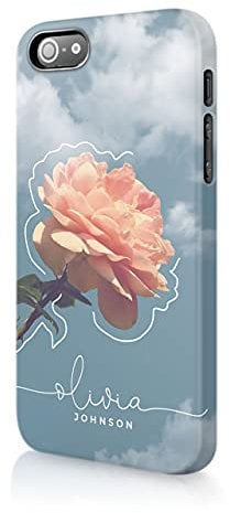 Tirita Personalised Initials Custom Hard Phone Case Compatible with iPhone 5 / 5s / SE 2016 Floral Space Love Pink Rose and Cloud