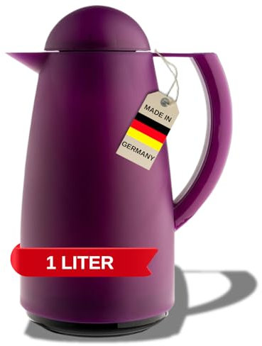 MARKUTEC Clip Frosted Isolierkanne – 1 Liter – Violett – Gefrostete Oberfläche – Hochwertiger Glaseinsatz – Ideal für Tee & Kaffee