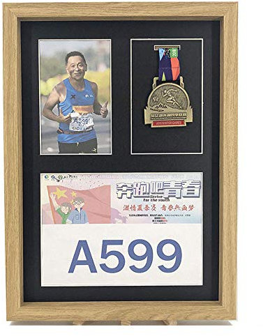 FTYYSWL A3 Größe Marathon Holz Medaillen Display Rahmen Kreative Abzeichen Montage Bilderrahmen Medaille Aufbewahrungsbox Set Up Wand Fotorahmen - E