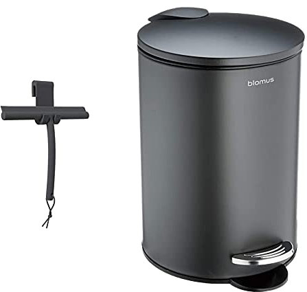 Blomus -VIPO- Duschwischer aus Silikon, Magnet, Duschabzieher in exklusiver Optik & TUBO- Treteimer aus pulverbeschichtetem Stahl, Anthrazit, 3L Fassungsvermögen (24,5 x 17 x 17 cm, Anthrazit)