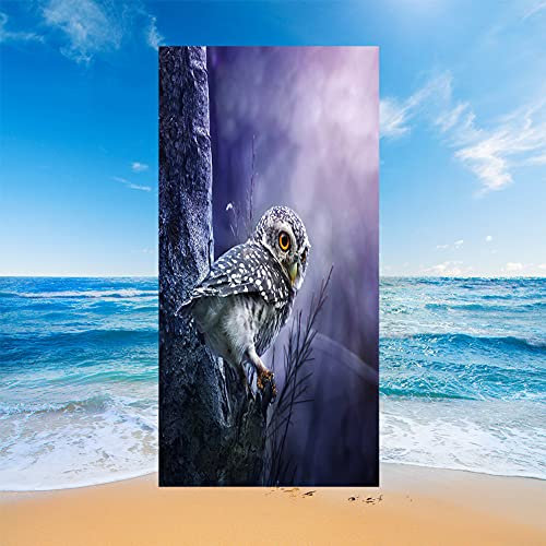 Morbuy Strandtuch Microfaser Leicht Kompakt Tragbar Rechteckig Schnelltrocknend Ideal als Strandtuch Das Beste Schwimmen Sport Reisen Yoga & Gym Handtuch Badetuch (70x140cm,Lila Eule)