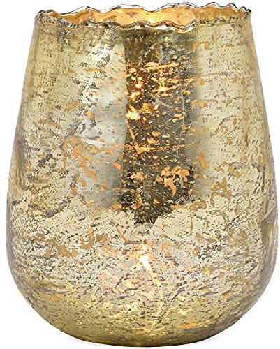 matches21 Windlicht/Kerzenglas/Teelichtglas Glas in Kelchform mit welligem Rand Vintagelook Gold 1 STK - Ø 12x15 cm