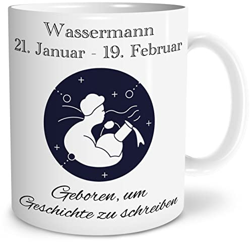 OWLBOOK® Sternzeichen Wassermann Tasse mit Spruch mit Sternzeichen zum Geburtstag Keramik 300 ml