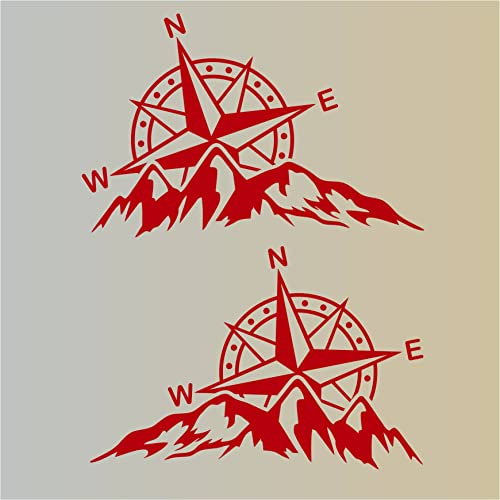 Pimastickerslab Kit 2 Adesivi Rosa dei Venti Adventure Avventura Offroad Auto Camper Decalcomanie Scegli Colore e Misura -cod. 1654- (031 Rosso, cm 25 x 16 cad.)