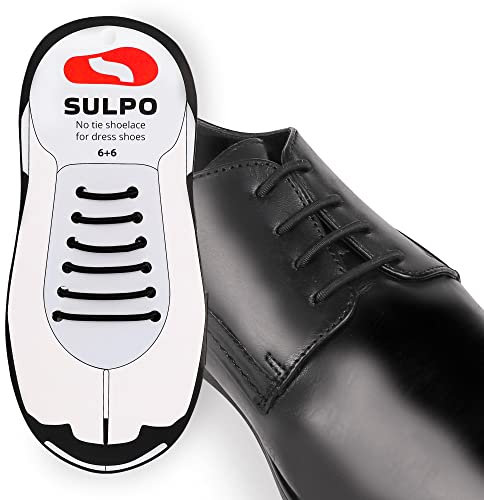 SULPO Cordones para zapatos de cordones - Sin atado - Cordones elásticos de silicona - Cordones para zapatos de cuero - Zapatos de esmoquin - Juego de cordones sin lazos, Negro, Einheitsgröße