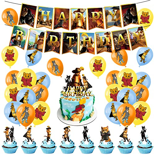 Party Supplies Puss in Boots Cake Topper Puss in Boots Birthday Decorations Puss in Boots Balloons Puss in Boots Birthday Cake Decorations Puss in Boots Birthday Banner Puss in Boots Party Decorations