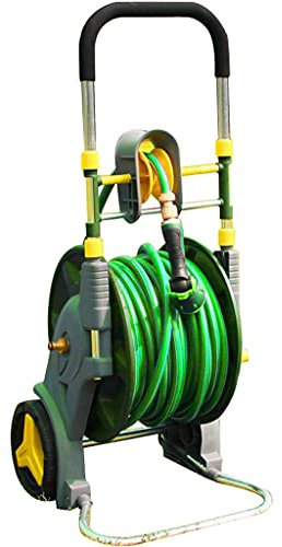 Samnuerly Gartenschlauchwagen mit Schlauch, Außenwandreinigung, ausziehbares Schlauchlagerregal, Haushalt, Haustier, Baden, Bewässerungsschlauchwagen mit Rollen (Color : Green, Size : +DN15 45m Pipe)