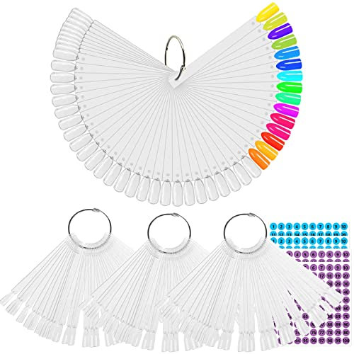 BQAN 200 Pcs Nail Swatch Sticks with Ring, Nails Art Color Display Nail Practice Sticks for Home or Salon Use, 4 Pack Number Stickers