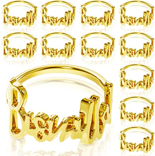 Gerrii Bismillah Serviettenringe aus Metall, Bismillah, Tischdekoration, Alphabet, Serviettenschnallen, Halter für islamischen Ramadan, Urlaub, Hochzeit, Party, 12 Stück (Gold)