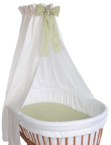Textiles Set für Stubenwagen mit Griff klein lind-grün | Set aus Stubenwagen-Polster, Spannbettlaken & Himmel mit Dekorschleife | 100% in Deutschland gefertigt | Ausstattung für Babynest/Bassinet