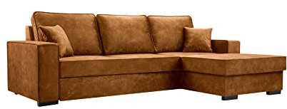 Ecksofa mit Schlaffunktion 90x265x165 cm - Lana - Elegante Schlafcouch mit Bettkassen - Große Couch L Form für Wohnzimmer - Komfortables Schlafsofa - Eckcouch 4 Sitzer Braun Rechte Seite