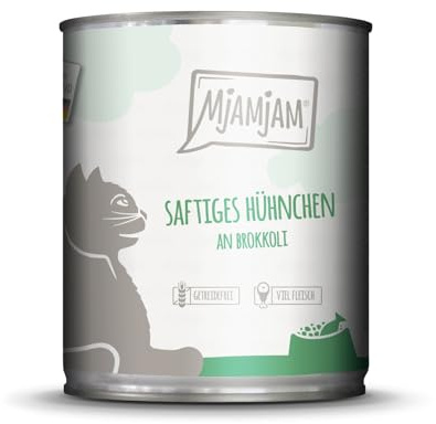MjAMjAM - Premium Nassfutter für Katzen - saftiges Huhn mit Brokkoli, 1er Pack (1 x 800 g), getreidefrei mit extra viel Fleisch