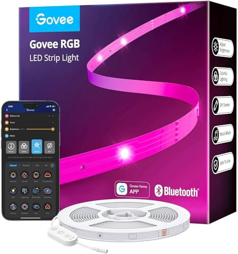 Govee LED Strip 30m, Bluetooth RGB LED Streifen mit App-Steuerung, Farbwechsel, Musik Sync, 64 Szenenmodus, Lichterkette für Schlafzimmer, Wohnzimmer, Haus, Bar, Party, Fest 30M