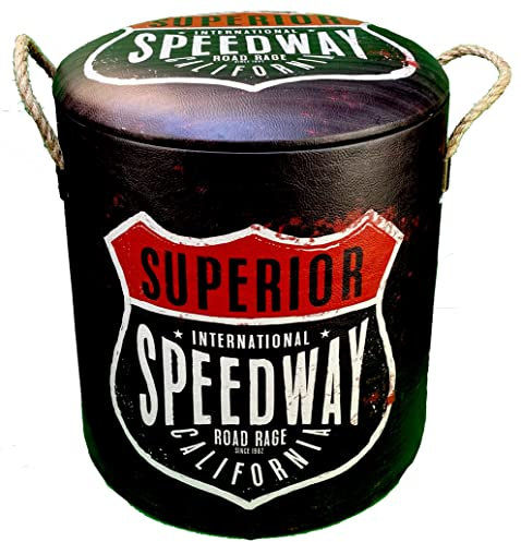 DiiliHiiri Sitzsack im Retro-Stil, mit Aufbewahrung von Speedway, USA, Größe 33 x 31 cm, runder Sitzsack, ideal für Aufbewahrung und Sitzen, amerikanischer Stil, 9007-L-31 cm