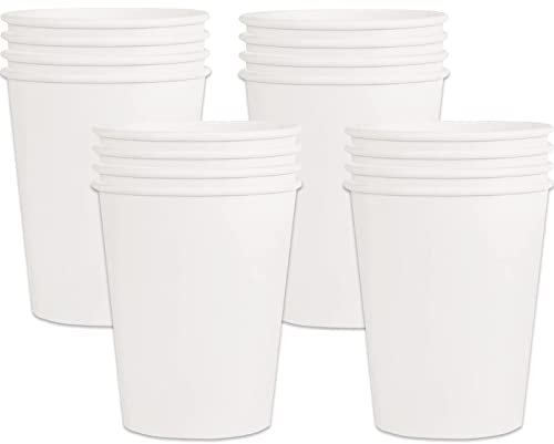 POPOYU 16 Pezzi Bicchieri Bianco Monouso Grandi in Carta per Acqua, 250 ml In Cartoncino Riciclabili Eco Friendly per Bevande Calde, Bibite, Asporto, Festa, Ufficio Cocktail Bevande Cappuccino
