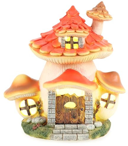 com-four® Pilzhaus aus Kunststoff - Häuschen mit LED Beleuchtung und Timer - Leuchthaus für Herbst und Halloween - stilvolle Raumdekoration