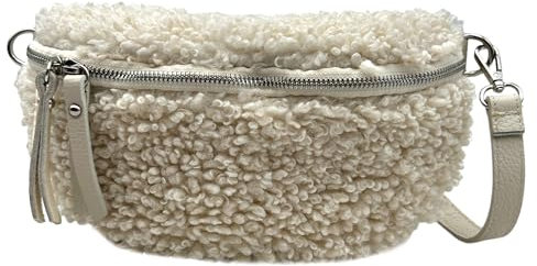 Teddyfell Bauchtasche Damen Plüsch Tasche Teddyplüsch Gürteltasche Crossbody Bag Winter Umhängetasche Hüfttasche (Beige)