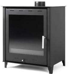 Estufa de leña pequeña modelo G 12.6 Kw | Chimenea moderna de leña con puerta cristal | Estufa de leña clásica para salón