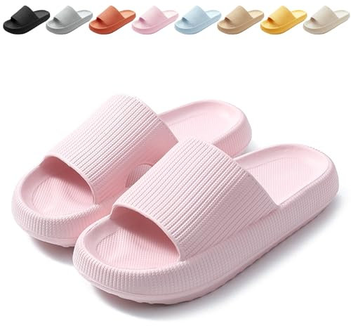 BHFRGAS Sliders Cloud Slippers Women Men,Non-Slip Mens Womens Slippers Cloud Sliders,Soft Flip Flops with Thick Sole for Shower Bathroom Pool Beach,Pink, 5-5.5 UK