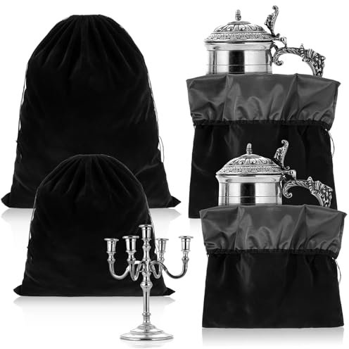 LEIFIDE Lot de 2 grands sacs de rangement argentés en tissu anti-ternissement avec cordon de serrage pour bijoux, montres, couverts, bracelets (noir, 76,2 x 61 cm, 45 x 45 cm)