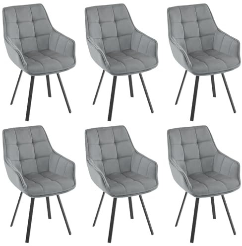EUGAD Esszimmerstühle drehbar 6er Set, für Esszimmer Wohnzimmer, Bequeme Küchenstühle mit Armlehnen, Rückenlehne, Metallbeinen, modern, Dunkelgrau