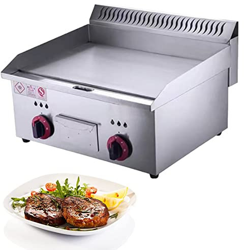 LZCYR Gas Griddle Lpg Commercial Stainless Steel Heavy Duty Restaurant Outdoor Griddle Gas Baking Plate Burger Grill Smooth Double Burners, 2800Pa, for BBQ Cooking Steak, Eggs, Pancakes,720 (718)/718