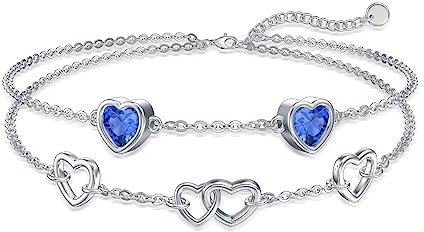 ROMANTICWORK Fußkettchen für Damen Sterling Silber 925 Doppel Fußkettchen mit Herz Verstellbar Layered Fußkettchen Strand Schmuck Geschenke für Frauen