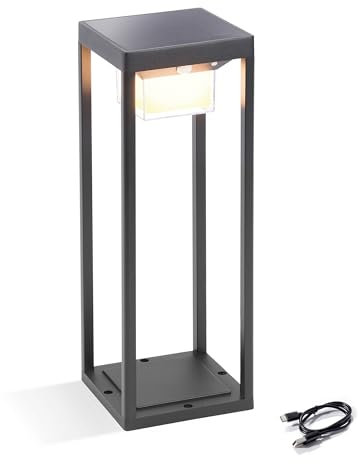 esotec Solar PIR Standleuchte Nina 44, Aluminium-Gehäuse, Li-Ion Akku, USB-C Ladebuchse, Bewegungsmelder, LED, Solarleuchte außen, Außenleuchte, Wegeleuchte, wetterfest, H=45cm 102588