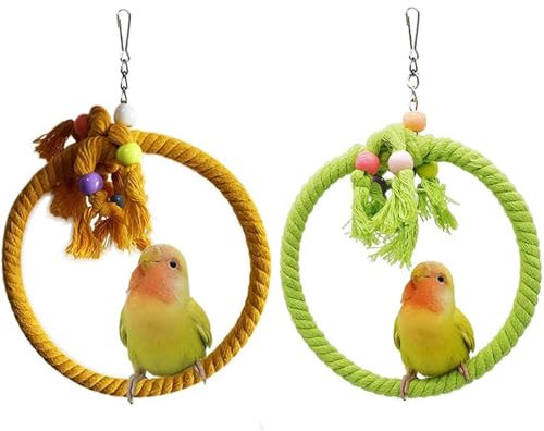2 Stück Vogelschaukel Baumwollseil Ring, Vogel Schaukel, Runde Vogel Papagei Sitzstangen, Vogelschaukel-Baumwollseil, Vogelschaukelseil, für Wellensittiche, Nymphensittiche, Kanarienvögel, Sittiche