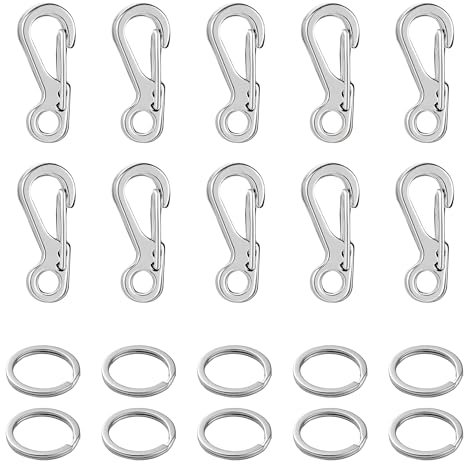 YEYIT 20 PCS Mini Mousqueton Clip Porte Clé EDC Petite Boucle Suspendue Crochet pour Camping/Randonnée/Voyager, Argenté