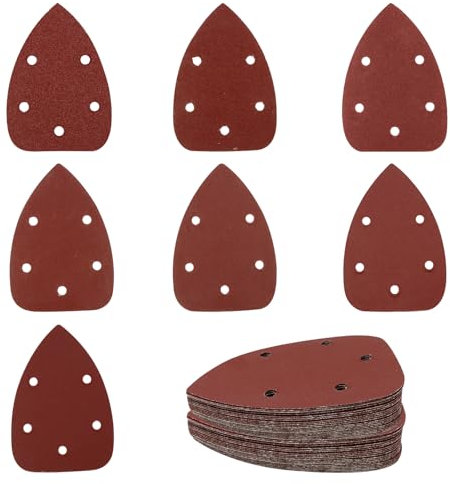 ZYKORT 70 Pezzi Carte Abrasive Mouse Carta Vetrata, Triangolari Abrasivi con 5 Fori Grana 40/60/80/120/180/240/320 per Levigatore per Levigatura Lucidatura