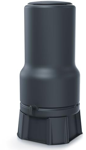 Regentonne rund Regenwassertank Basic Komplett-Set mit 200 Liter Volumen in der Farbe anthrazit ist aus UV- und witterungsbeständigem Material mit kindersicherem Deckel