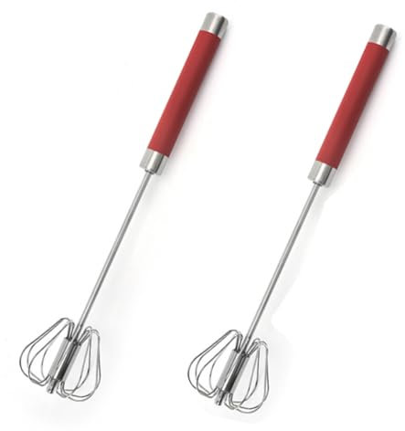 Semi-Auto Eggs Whisk Stainless Steel Egg Beater Rotary Milk Whisk Rotary Kitchen Utensil Mixer (12 Inches