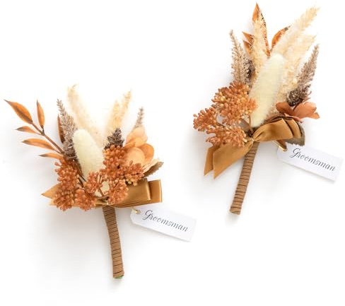 Ling's moment Boutonniere for Men, 2pcs Groom Groomsmen Guest Boutonniere, Artificial Flowers for Wedding/Prom/Homecoming, etc.Rust Boho Terracotta