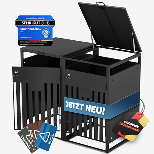 ALL Premium Mülltonnenbox 2er – Abschließbar & wetterfest, für Garten, Hof & Straße, beliebig erweiterbar, legierter Stahl robust & langlebig