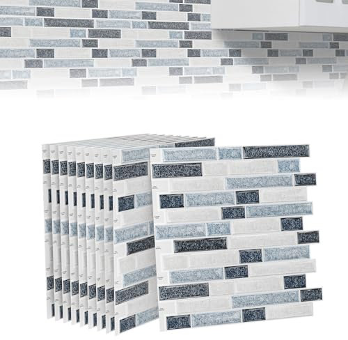 ACXIN Lot de 30 autocollants pour carrelage de cuisine et salle de bain – En PVC 3D – Décorations, peler et coller – 30 x 30 cm (marbre à rayures noir et blanc)