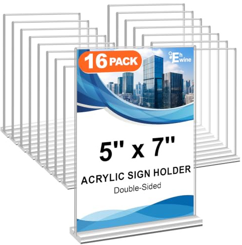 EHWINE Acryl-Schilderhalter, 12,7 x 17,8 cm, doppelseitig, Tischständer für Speisekarten, Flyer und Schilder, transparenter Acryl-Bilderrahmen für Büro, Geschäft, Geschäft und Veranstaltungen, 16