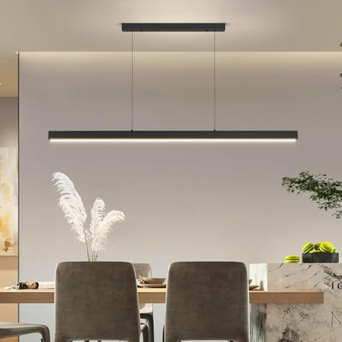 Mikeru 100CM Modern Linear Pendant Light with Remote Control 3000k/4500k/6500k Brightness Adjustable 10%-100% Kitchen Pendant Light, Height Adjustable 1.5M, Suitable for Kitchen Island, Bedroom, Cafe