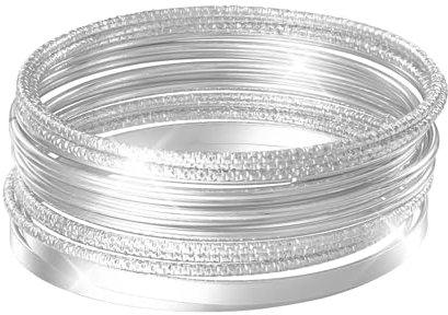 MILAKOO 14PCS Runde Armreif Manschette für Frauen Vintage Textur Silber Glitter Multi Layer Armbänder Geschenke