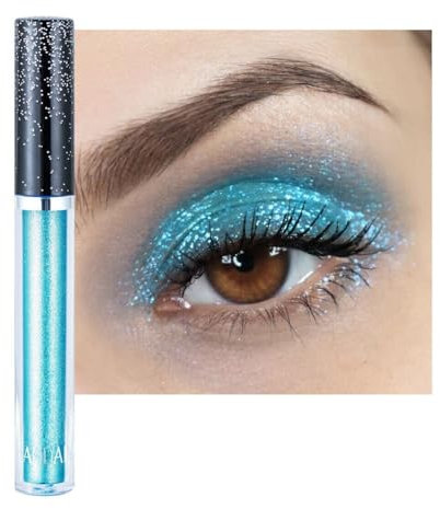 Metallic Liquid Glitter Eyeshadow Stick | Long-Lasting, Quick-Drying, Waterproof Shimmer Highlighter for Smokey & Sparkly Eyes | Beauty Cosmetics Eye Shadow Makeup for Women & Girls - Aqua Blue