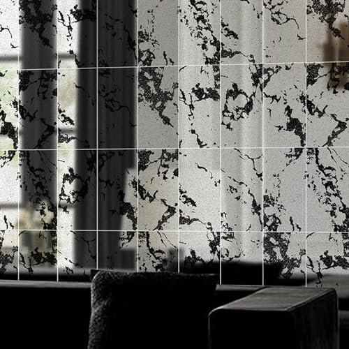 funlife 3D Vintage Mirror Effect Wall Panels, Rusty Faux Antique Mirror Tiles, Distressed and Torn Stone Rectangular 35PCS