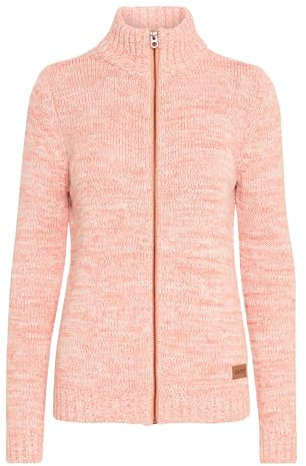 OXMO OXPhenix Damen Strickjacke Grobstrick Cardigan Strickcardigan mit Stehkragen Reißverschluss 100% Baumwolle Regular fit, Größe:L, Farbe:Powder ROS (795178)