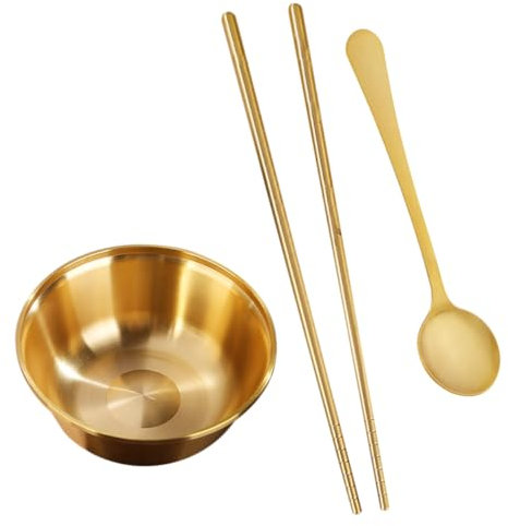 Ciieeo Vaisselle avec Saladier Bol de Cuisine Laiton Bol à Soupe Cuillère à Baguettes pour Fruits et Aliments