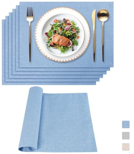 Weldomcor Tischsets Abwaschbar Leinen 6er Set Tischsets Stoff Hitzebeständige Platzdeckchen Doppelseitiges Nähen Platzset für Hause Dinnerpartys Küche Restaurant und Hotel, Blau