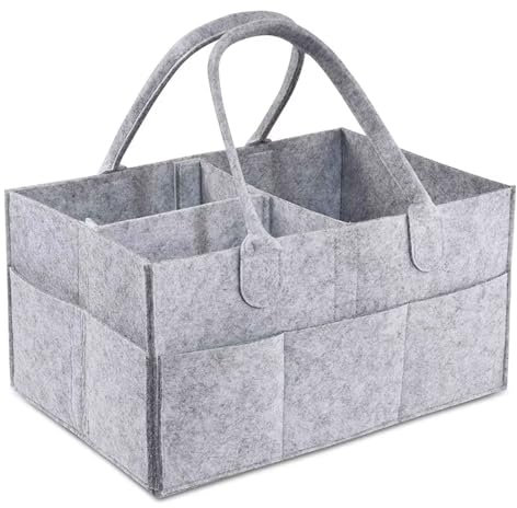 Cesta para Accesorios de Bebé, Cesta Organizadora Bebe, Cesta Cambiador Bebe, Organizador de Pañales, Pañalera Portátil con Compartimentos Ajustables, para Toallitas y Artículos de Bebés, Gris